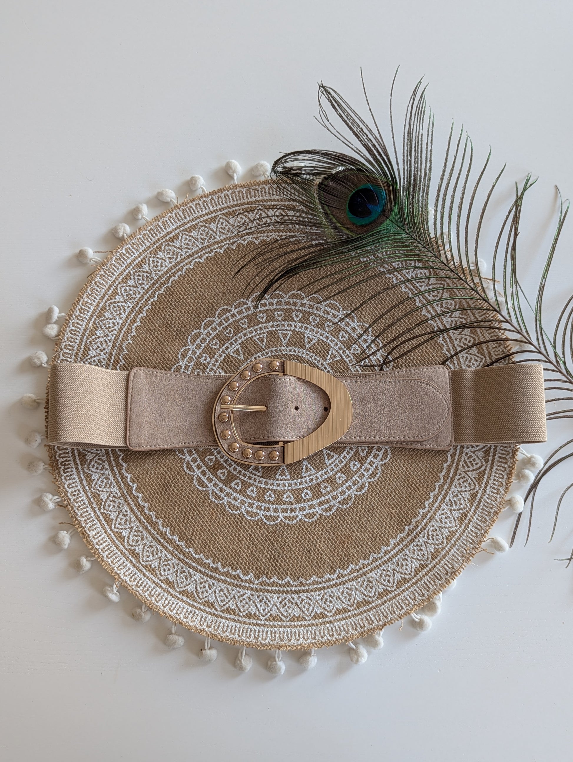 Ceinture beige élastique grande taille femme réglable