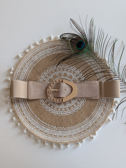 Ceinture beige élastique grande taille femme réglable