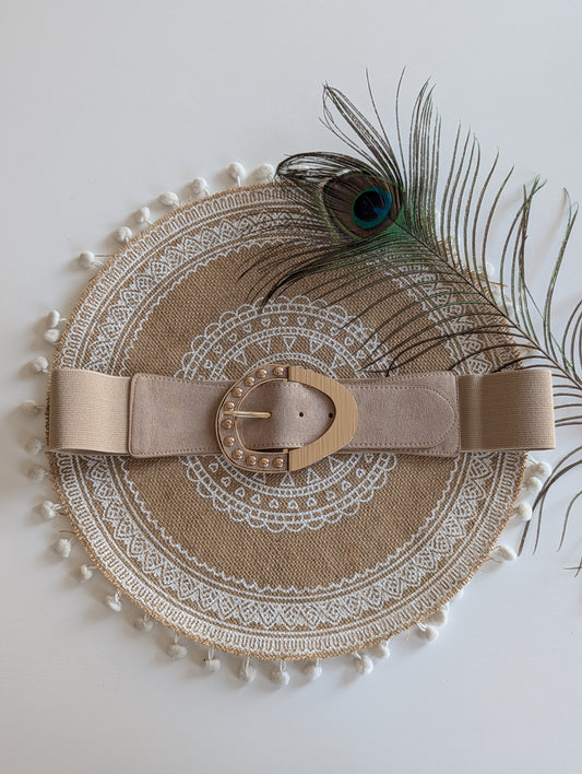 Ceinture beige élastique grande taille femme réglable