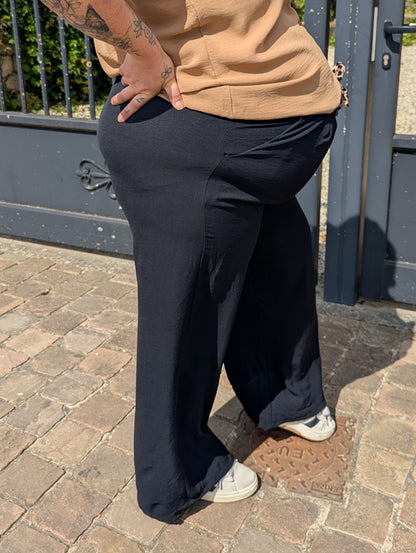 Pantalon fluide noir ceinture léopard grande taille