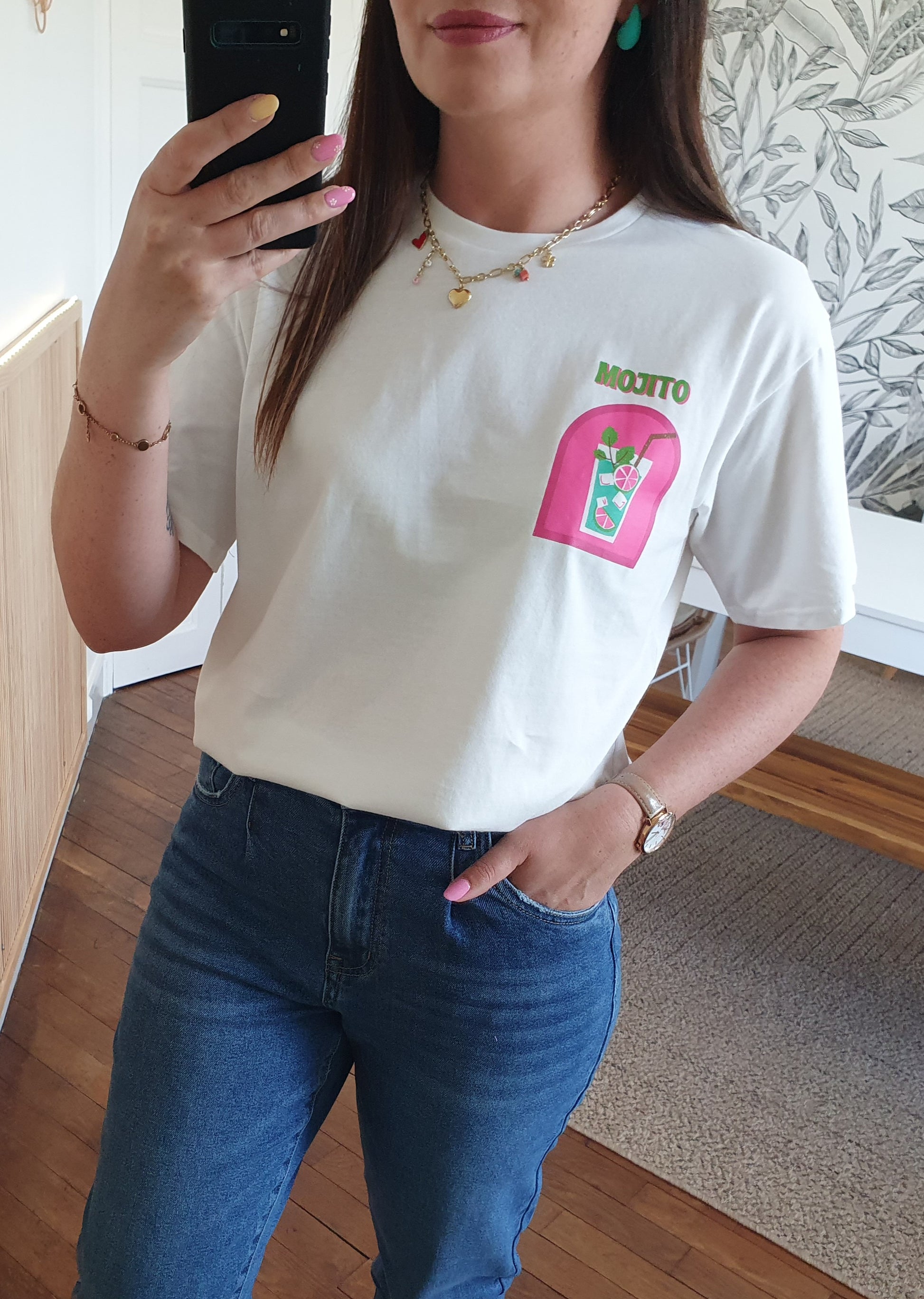 T-shirt oversize mojito dessin au dos rose et vert femme