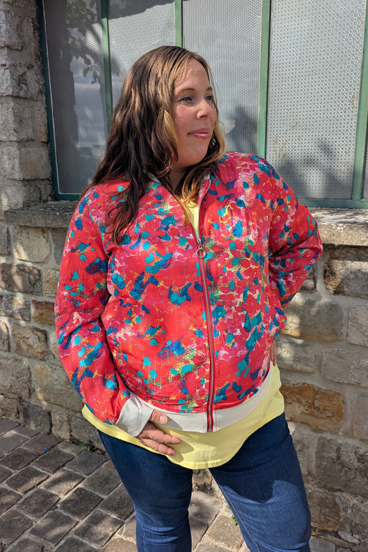 Bomber veste rouge multicolore femme curvy grande taille