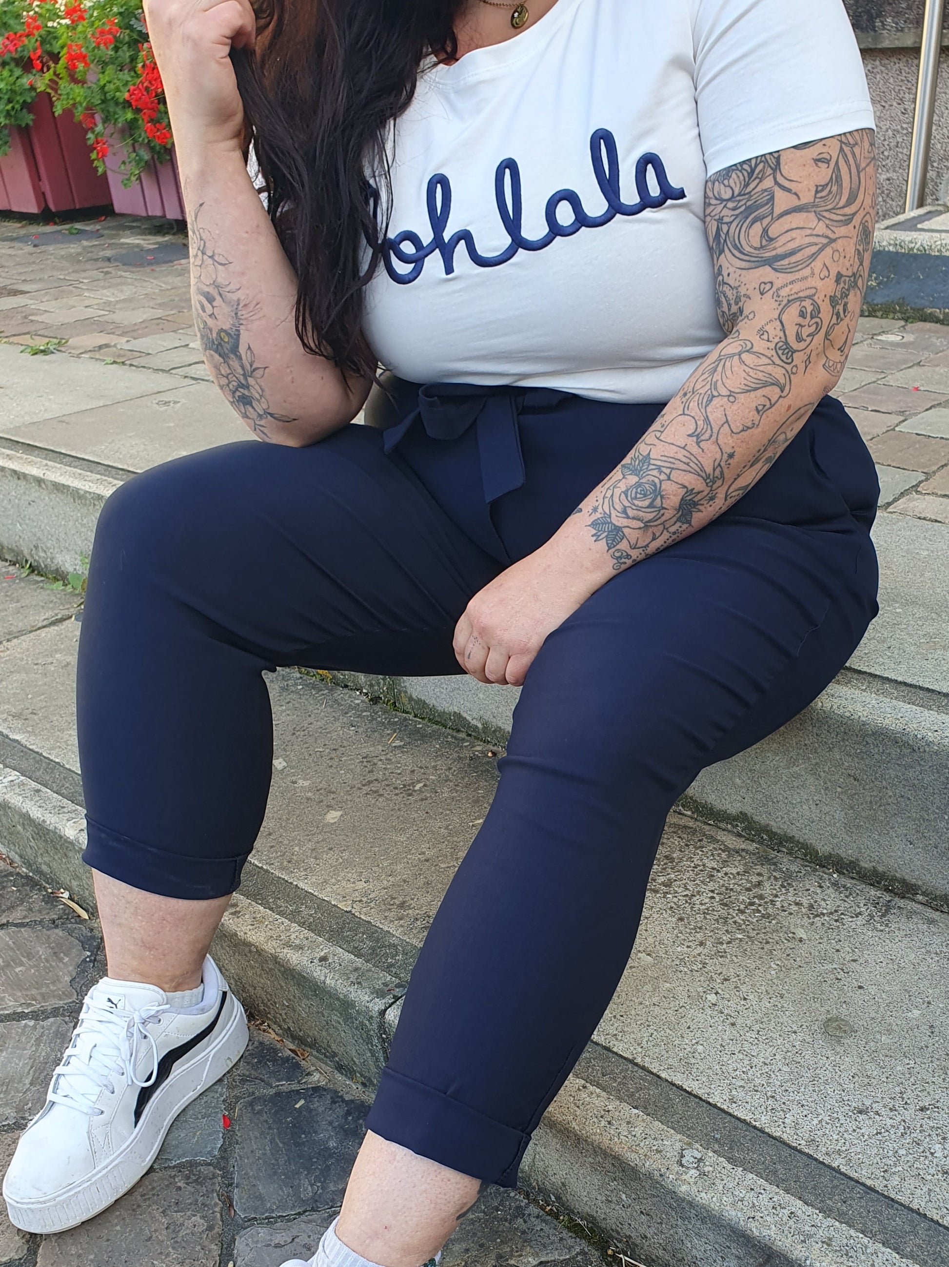T-shirt Oohlala blanc et bleu marine femme grande taille