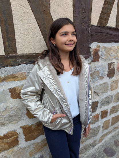 Parka fourrée doré imperméable avec capuche enfants
