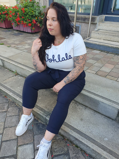 T-shirt Oohlala blanc et bleu marine femme grande taille