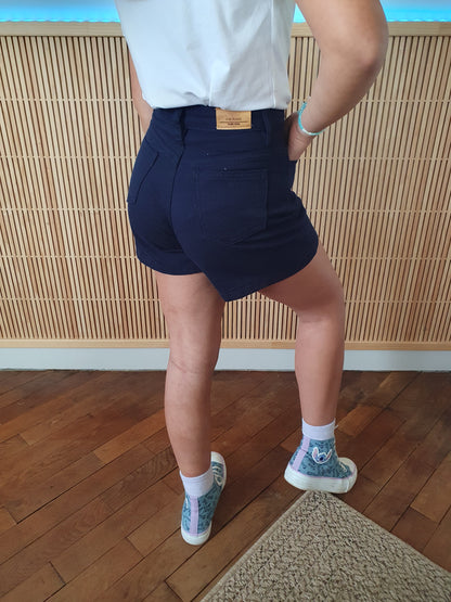 Short en toile fille couleur bleu marine taille haute
