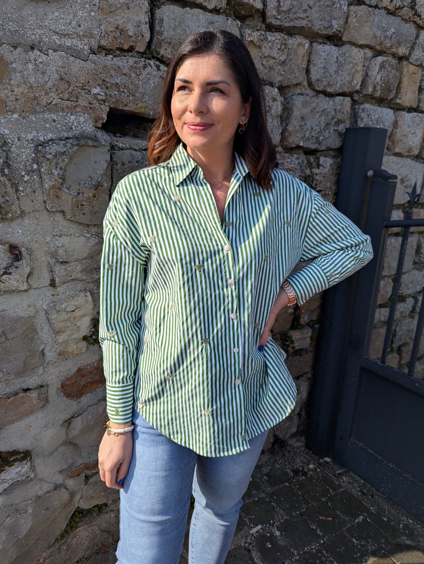 Chemise COEURS vert/rayé