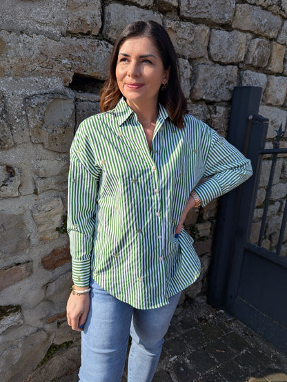 Chemise COEURS vert/rayé