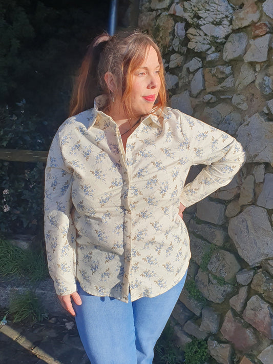 Chemise fleurie en coton effet lin grande taille femme
