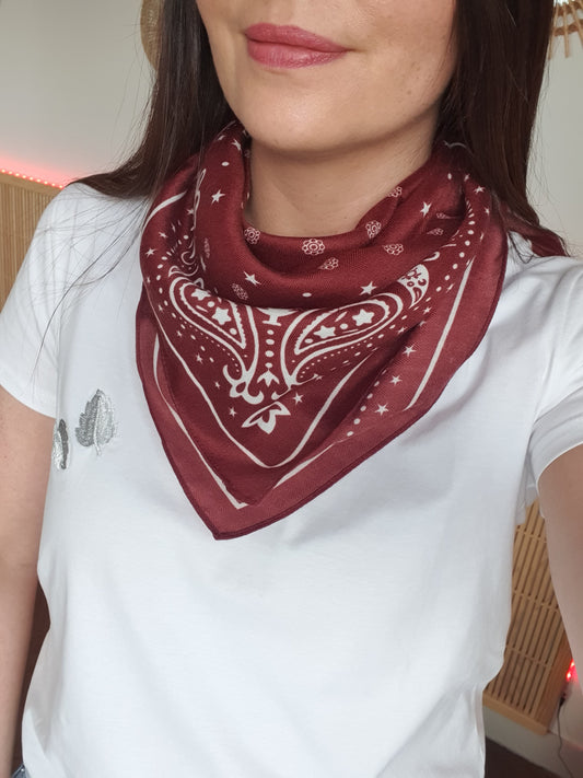 Foulard carré bordeaux viscose satiné bandanacachemire