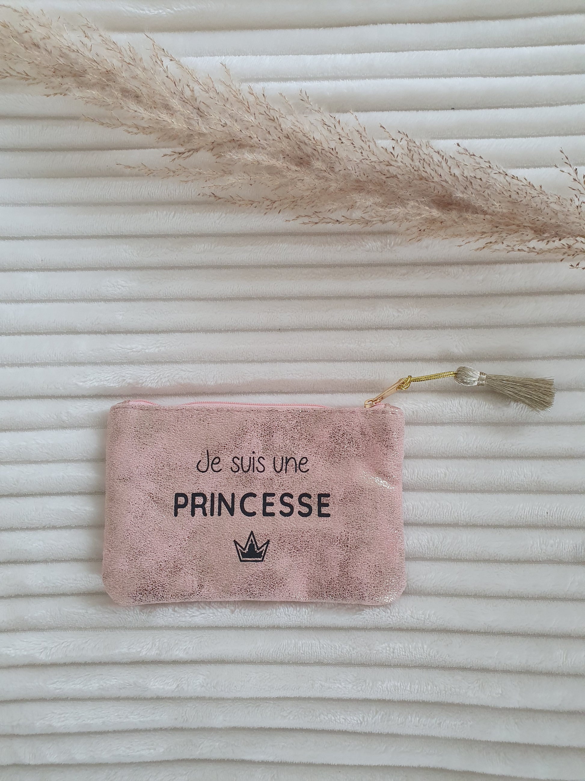 Petite pochette rose noir paillettes je suis une princesse