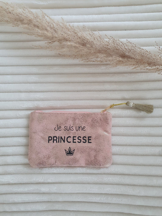 Petite pochette rose noir paillettes je suis une princesse