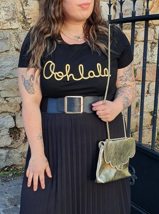 T-shirt OOHLALA noir et doré grande taille femme col rond