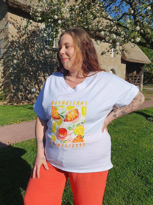 T-shirt croissants blanc et orange grande taille curvy