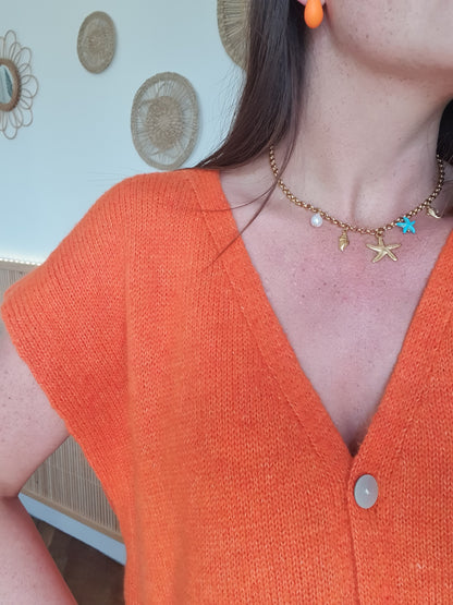 Collier doré avec breloques charms coquillage étoile de mer