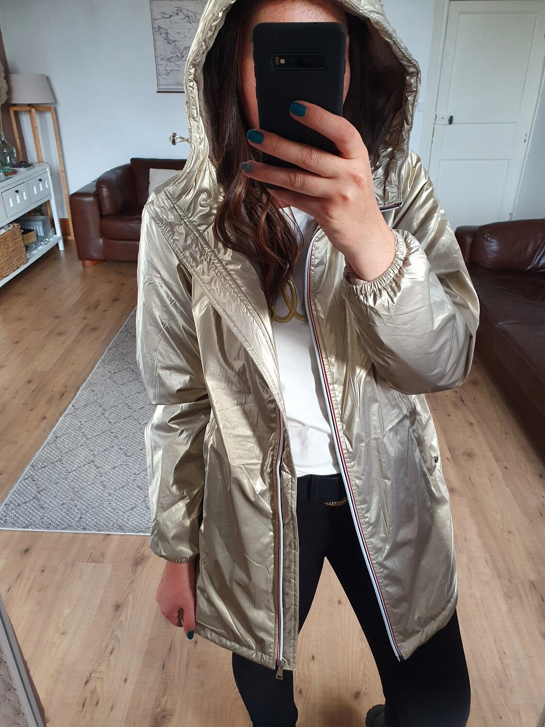 Parka fourrée doré et beige imperméable avec capuche