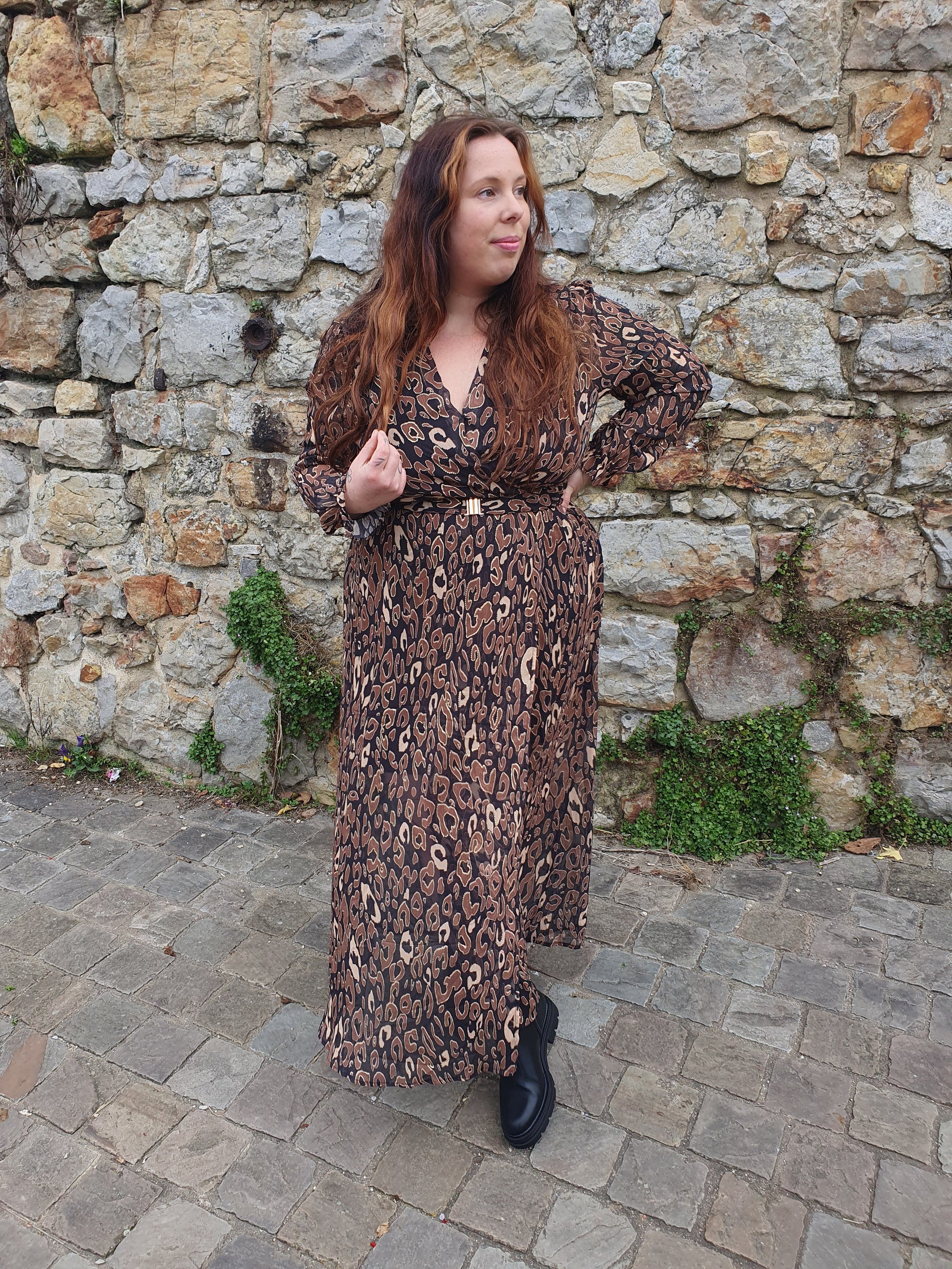 Robe manches longues marron motif serpent collection curvy