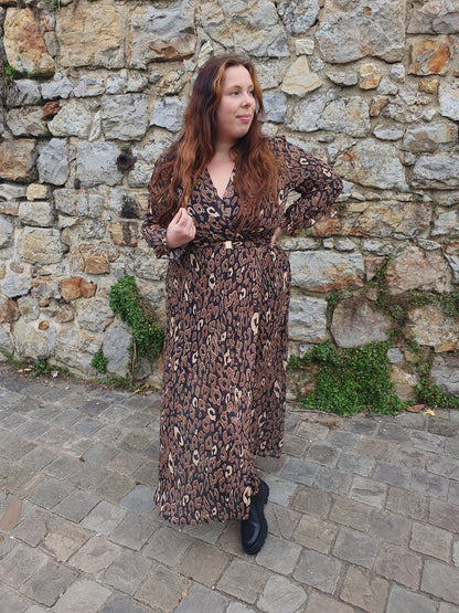 Robe manches longues marron motif serpent collection curvy