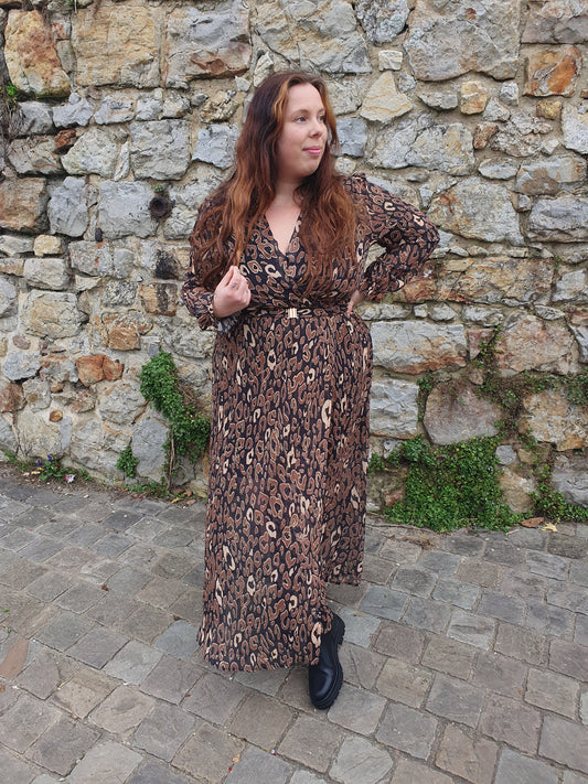 Robe manches longues marron motif serpent collection curvy