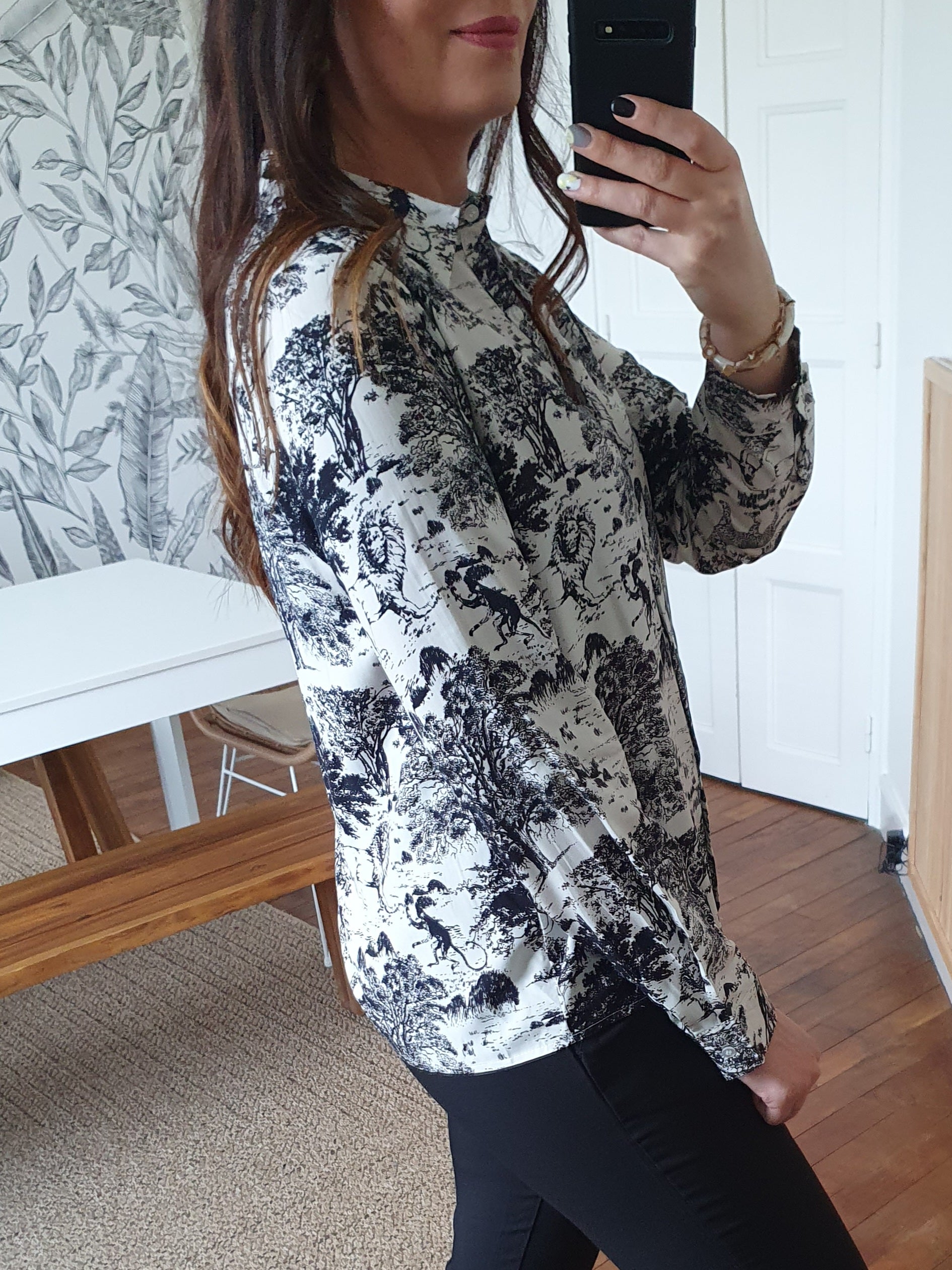 Chemise femme motif jungle noir et blanc working girl