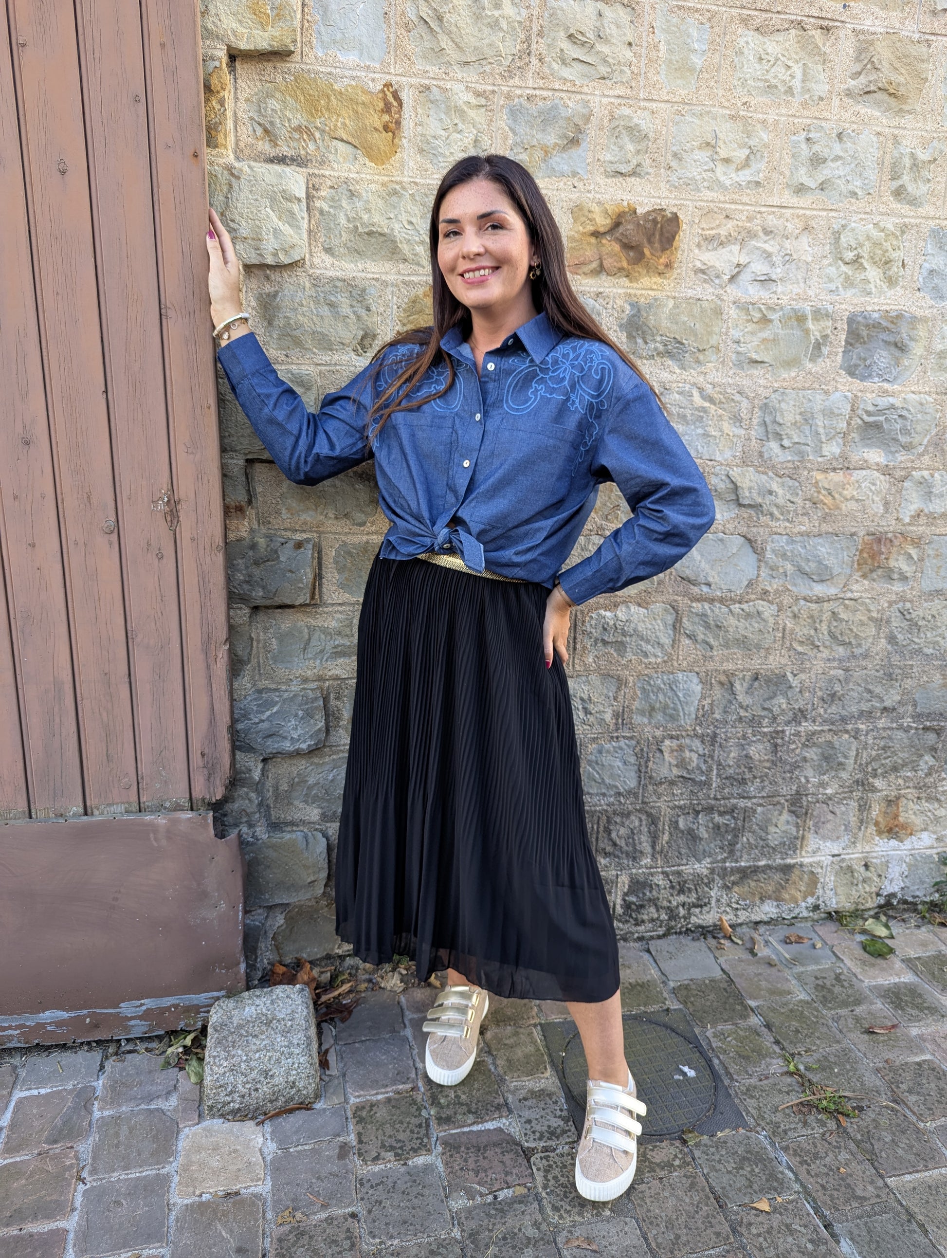 Jupe longue plissée noir pour femme