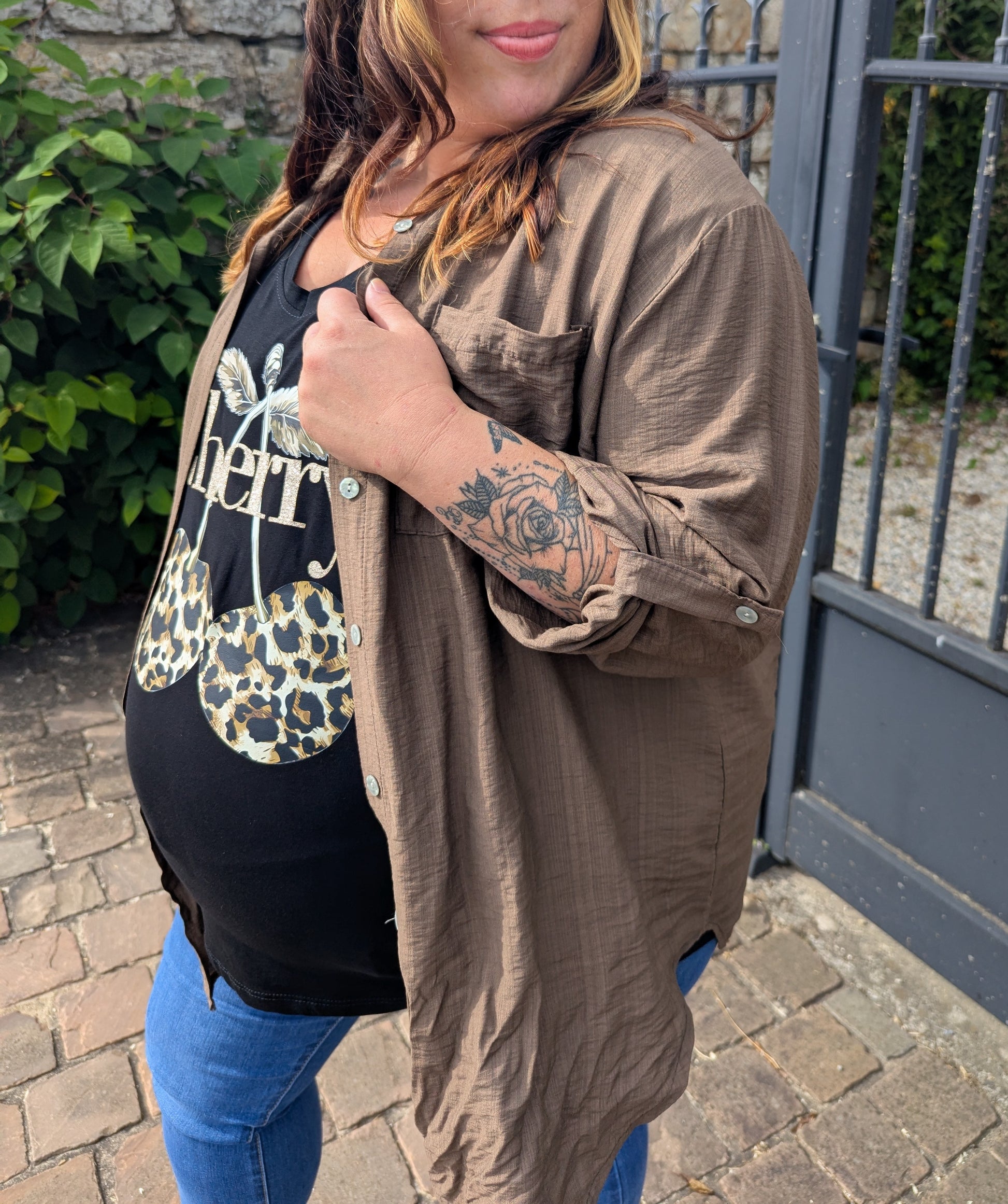 Chemise fluide marron chocolat grande taille femme