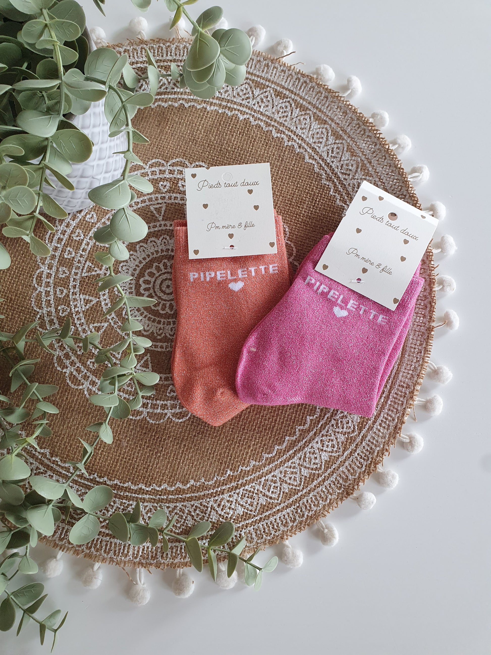 Paire de chaussettes femme paillettes texte pipelette