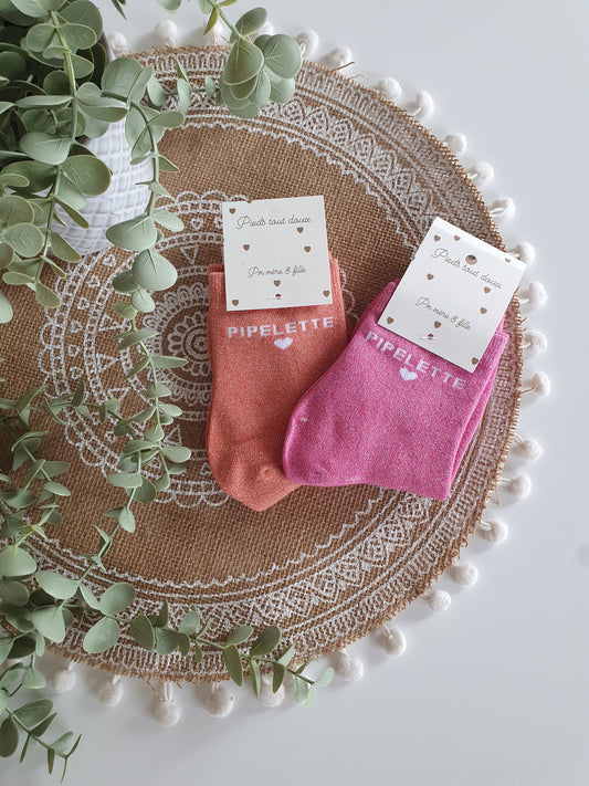 Paire de chaussettes femme paillettes texte pipelette