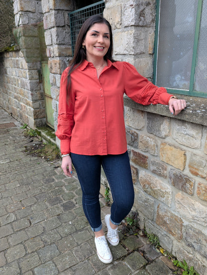 Chemise en coton terracotta avec dentelle femme
