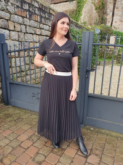 T-shirt telle mere telle fille noir et doré col en v