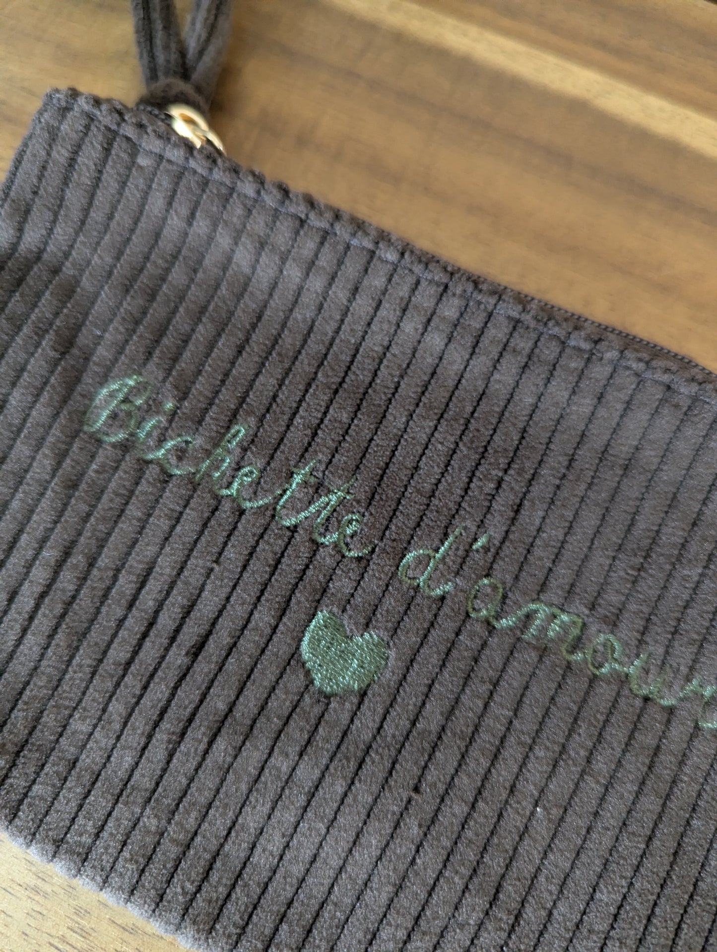 Pochette en velours côtelé Bichette d'amour idée cadeau