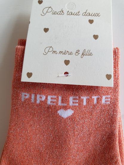 Paire de chaussettes femme paillettes texte pipelette
