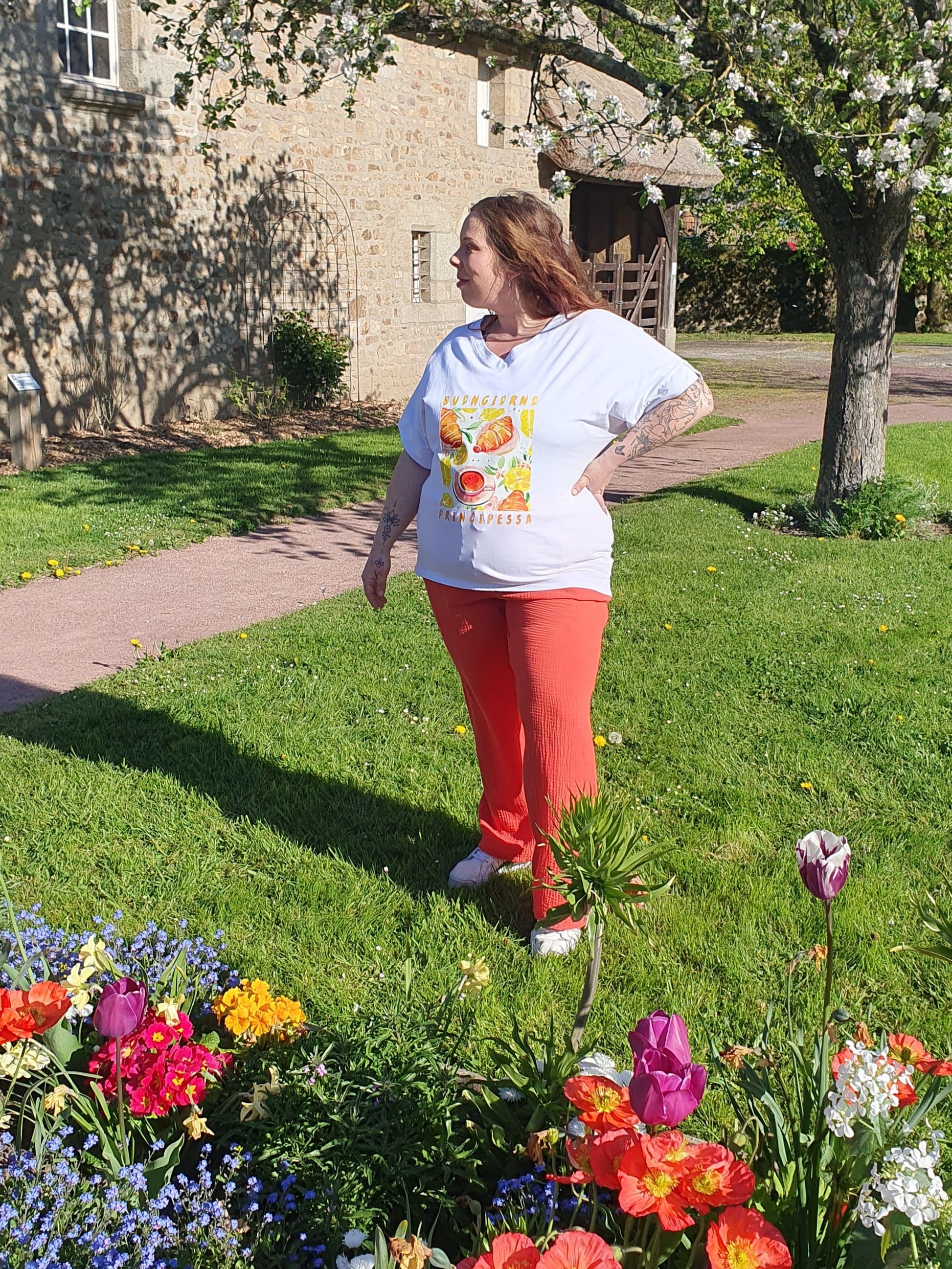 T-shirt croissants blanc et orange grande taille curvy
