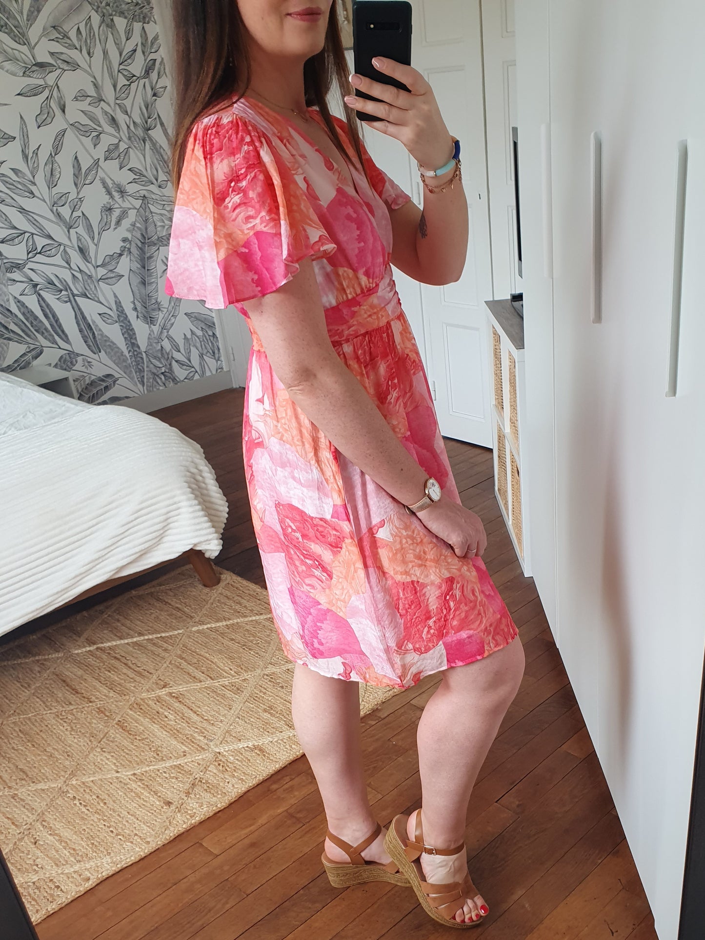 Robe colorée aquarelle rose et orange femme tendance