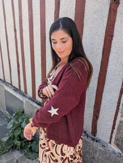 Gilet bordeaux avec étoiles aux coudes femme