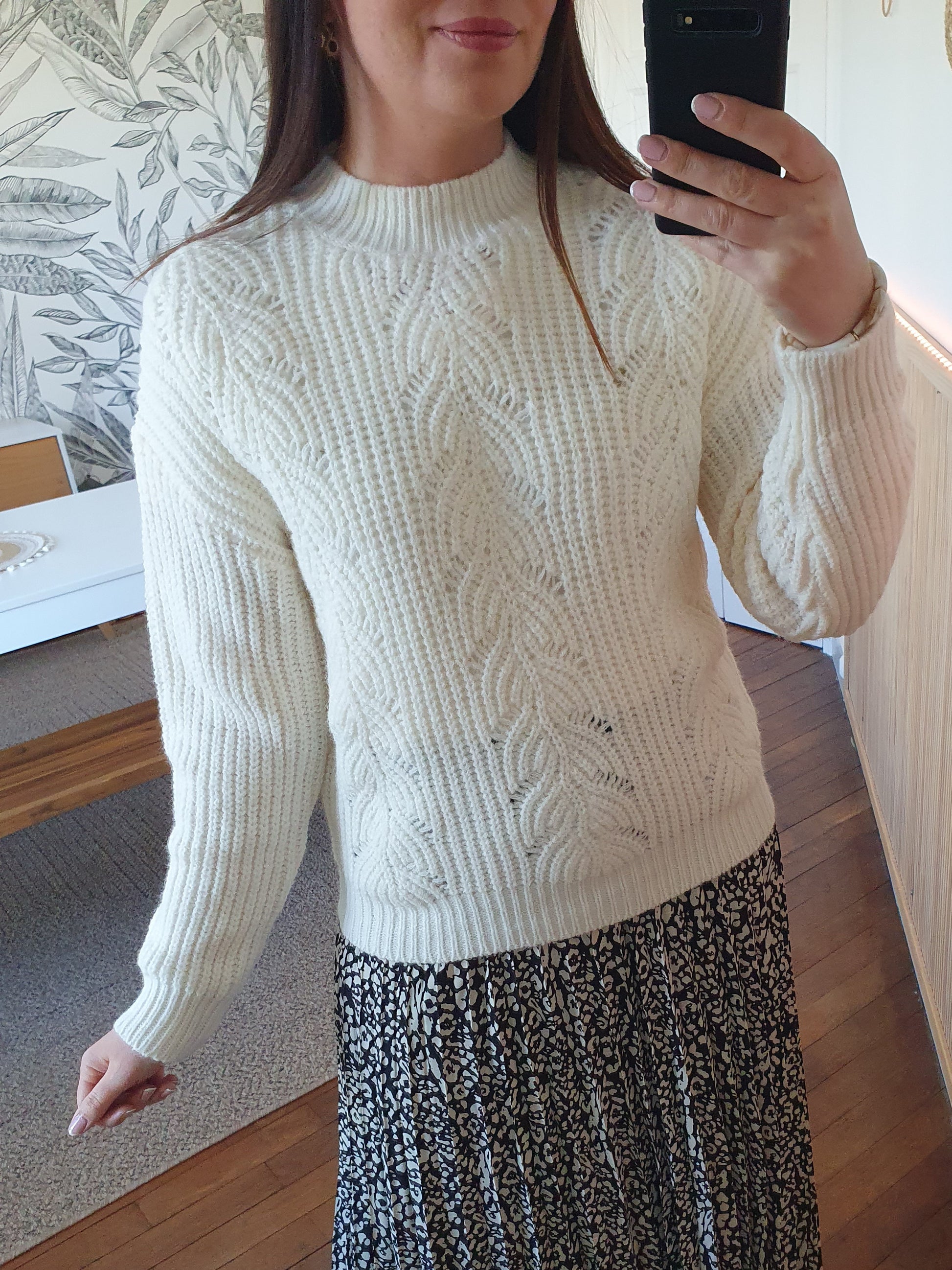Pull ajouré blanc grosses mailles tendance pour femme