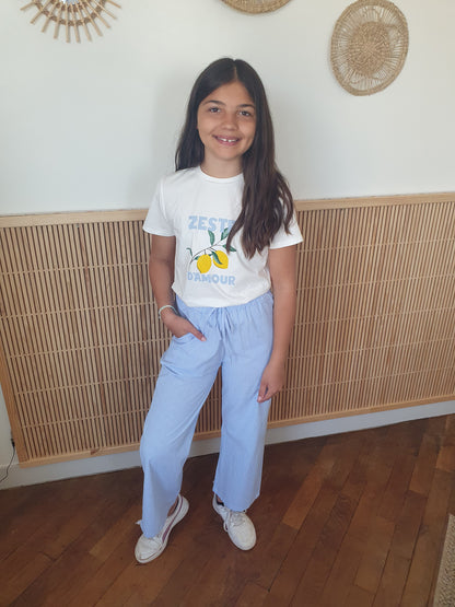 Pantalon rayé bleu et blanc fluide pour fille et ado