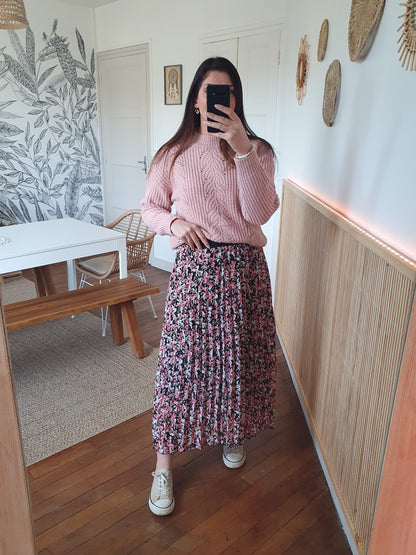 Pull ajouré rose pâle grosses mailles tendance pour femme
