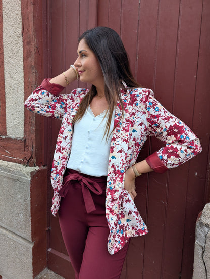 Pantalon paperbag bordeaux taille haute élastique