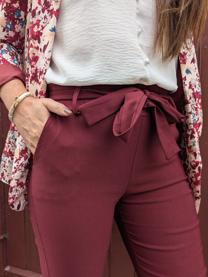 Pantalon paperbag bordeaux taille haute élastique