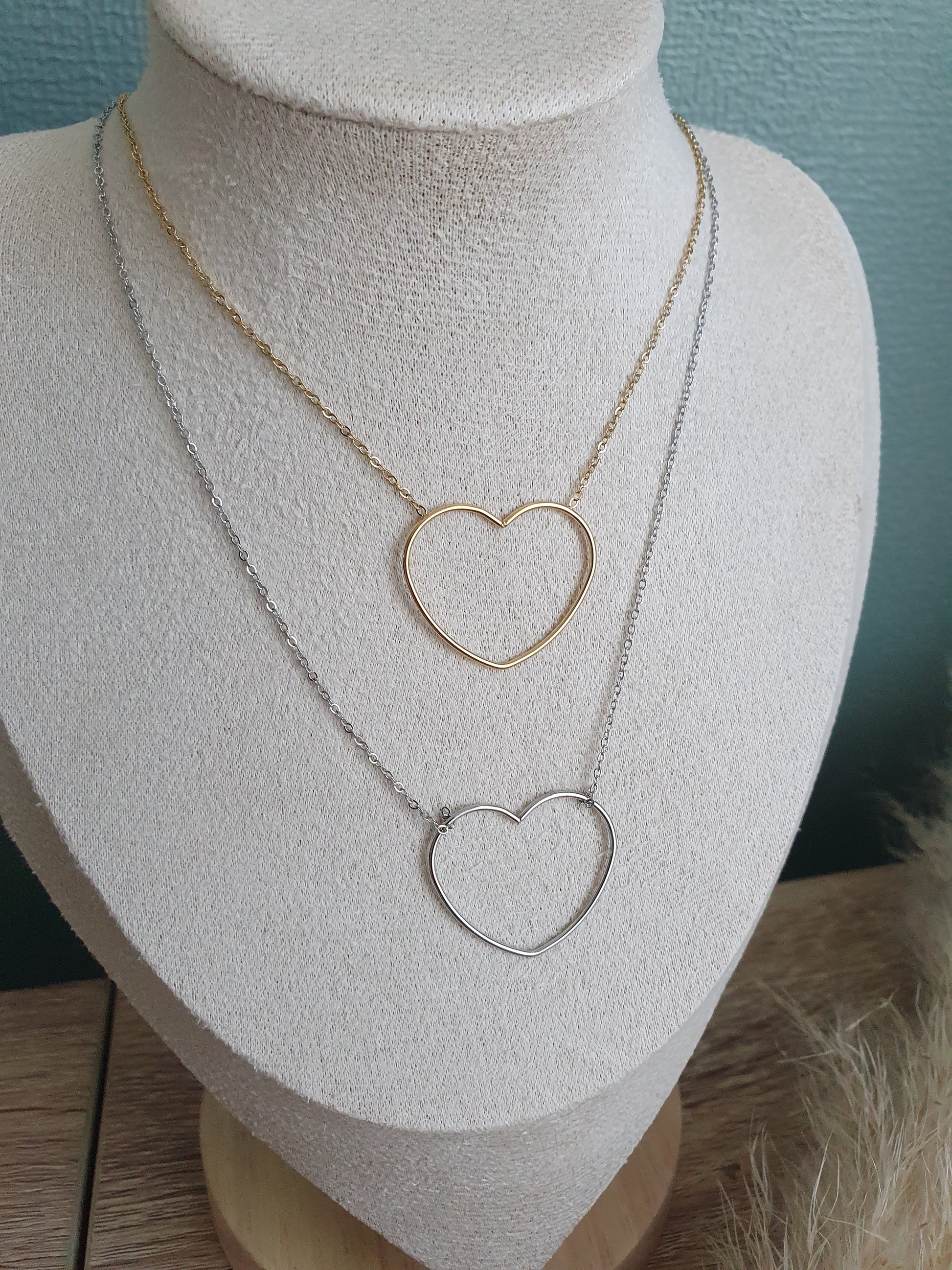 Collier forme de coeur acier inoxydable doré argenté femme