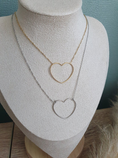 Collier forme de coeur acier inoxydable doré argenté femme