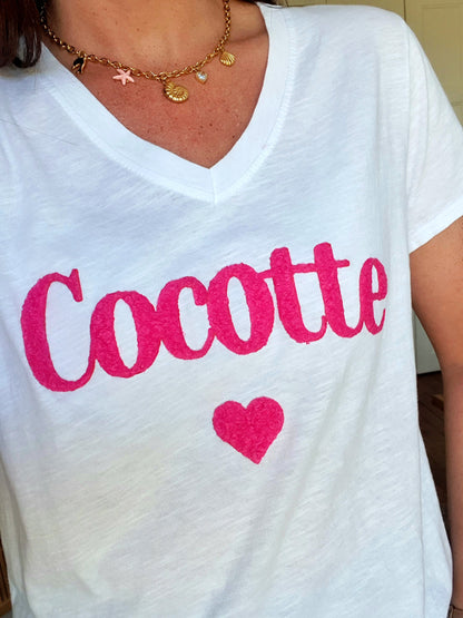 T-shirt cocotte blanc et rose fushia taille unique femme