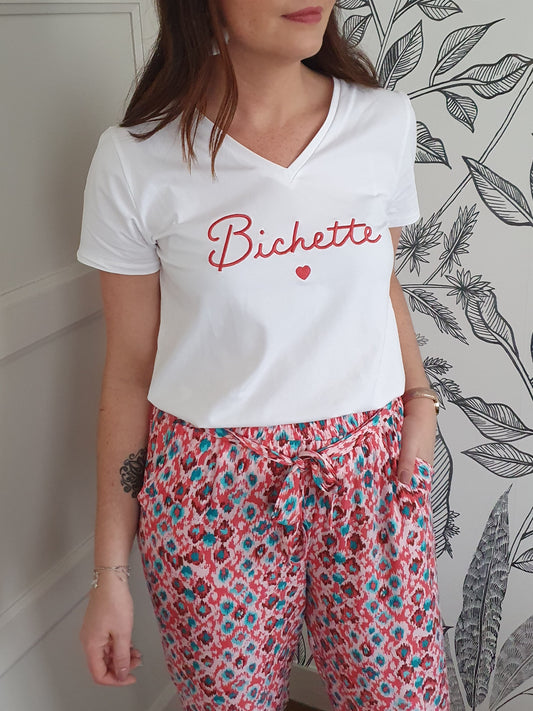 T-shirt bichette blanc et rose pour femme collection mère/fille