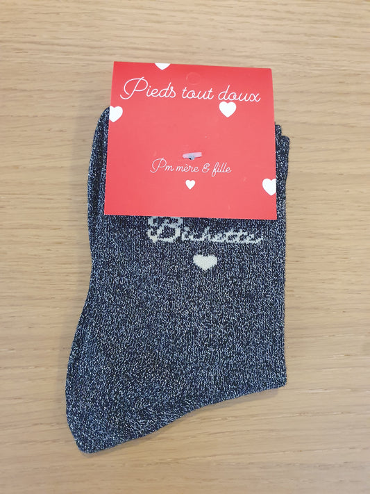 Paire de chaussettes Bichette noir et beige avec coeur