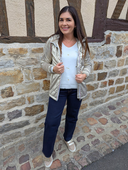 Pull blanc et doré amour avec coeurs brodés femme