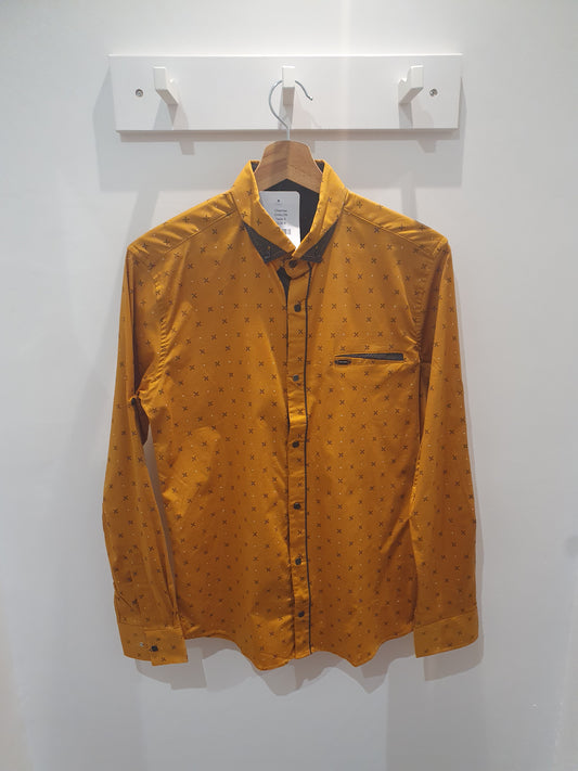 Chemise jaune moutarde flocons neige homme tendance