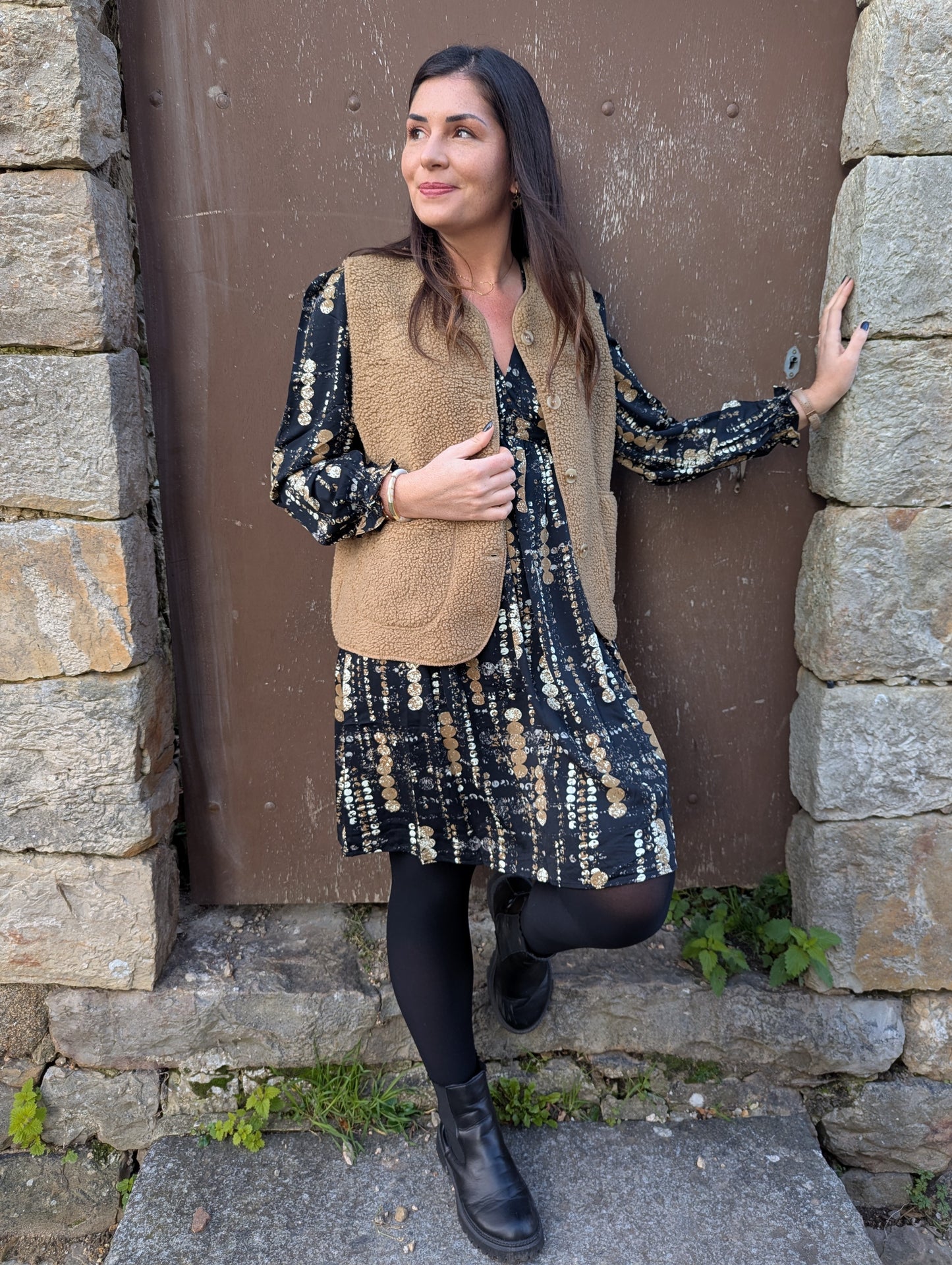 Gilet moumoute camel femme sans manches