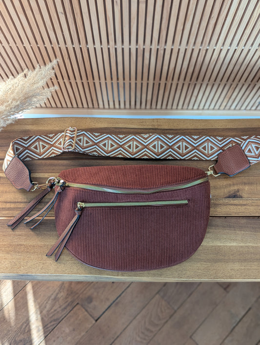 Banane sac marron bandoulière réglable pour femme