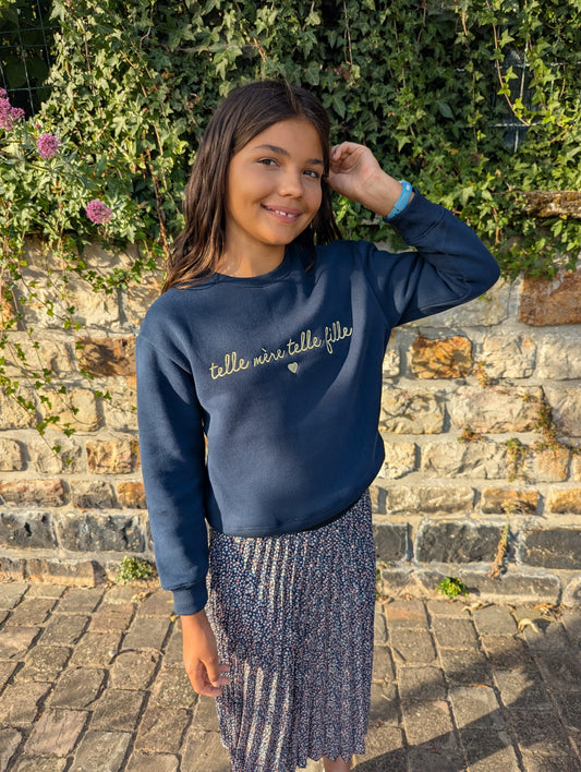 Sweat telle mère telle fille bleu marine et doré
